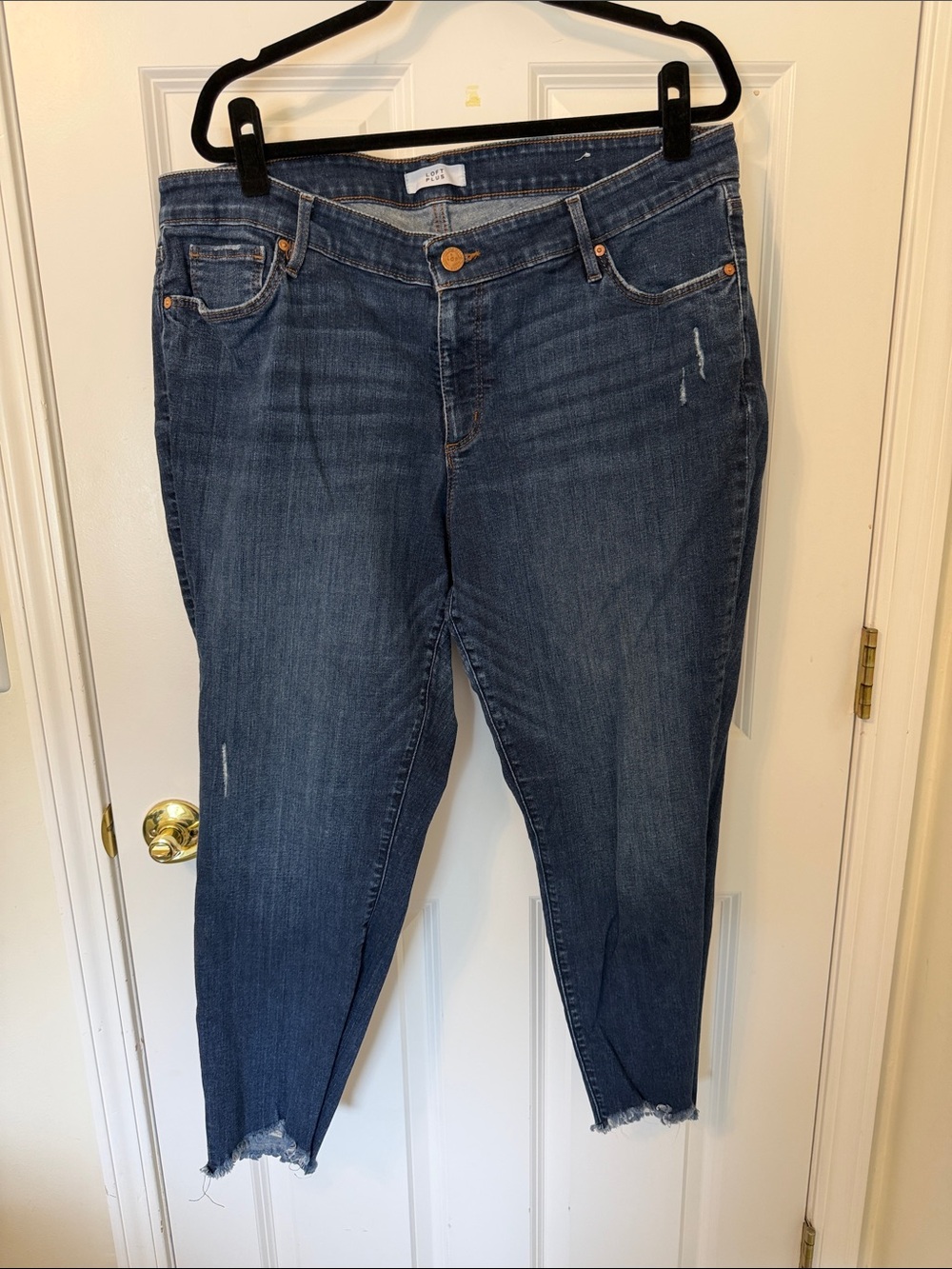 LOFT Plus Dark Blue Modern Skinny Jeans with Frayed Hem